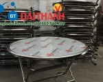 Bàn tròn inox 1m2, bàn tròn inox 304, bàn tròn inox xếp 3 mặt