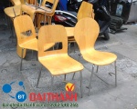 Ghế cafe chân quỳ, ghế gỗ chân inox